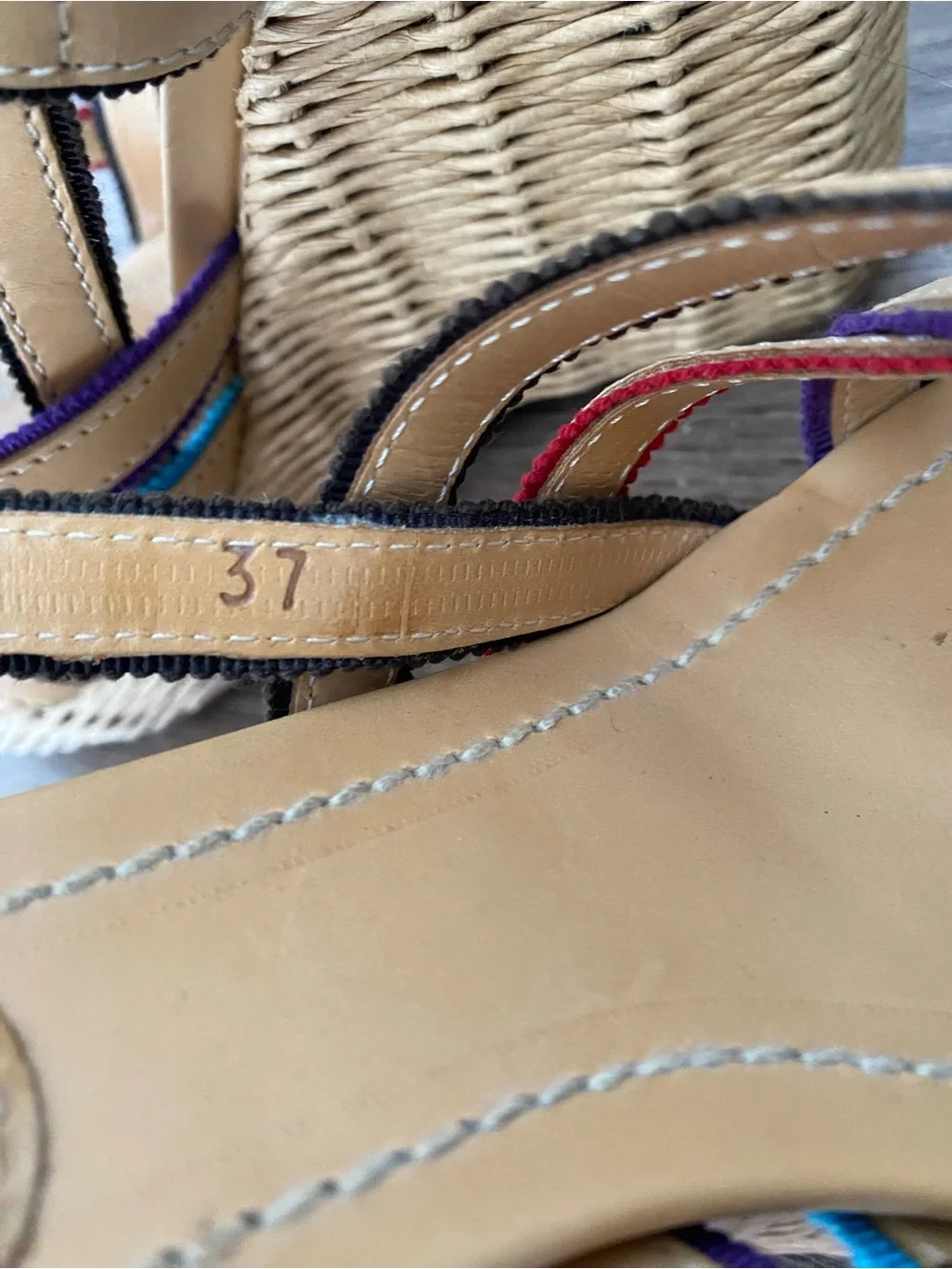 Prada The Original Car Shoe Tan Leather Braided Straw Woven Heel Sandal 37 US 7 - Picture 10 of 10